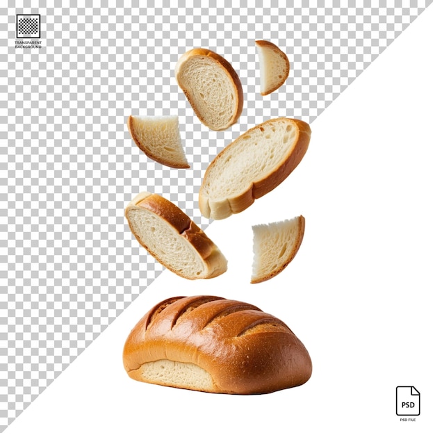 Flying bread pieces isolated on transparent background psd