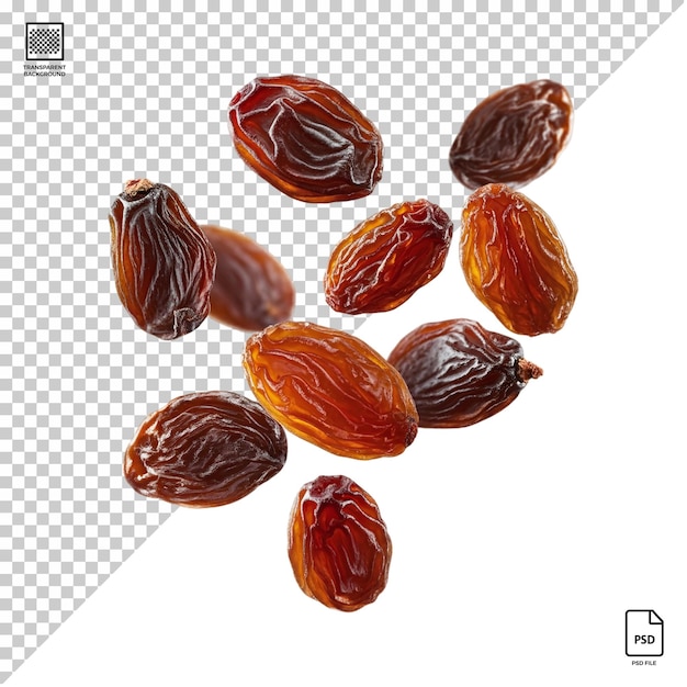 Flying raisins isolated on transparent background psd