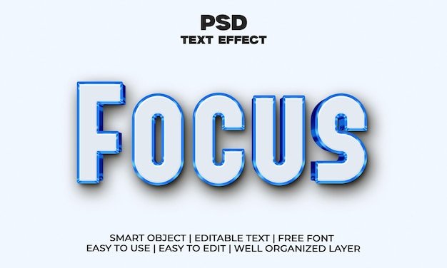 Focus 3d text effect psd template
