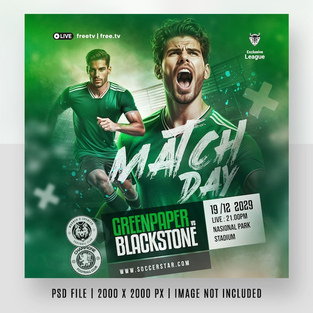 Football soccer matchday flyer poster and social media post banner instagram promotion templates