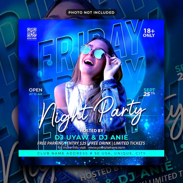 Friday dj party flyer social media post