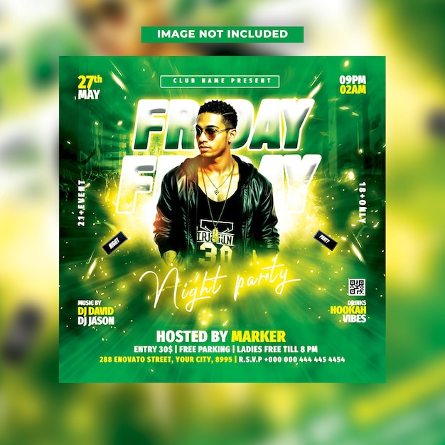 Friday night club party flyer template design