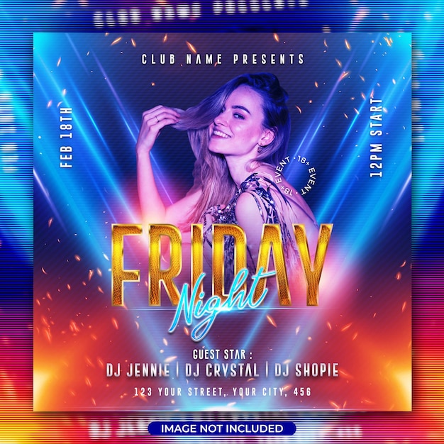 Friday night party flyer social media post template