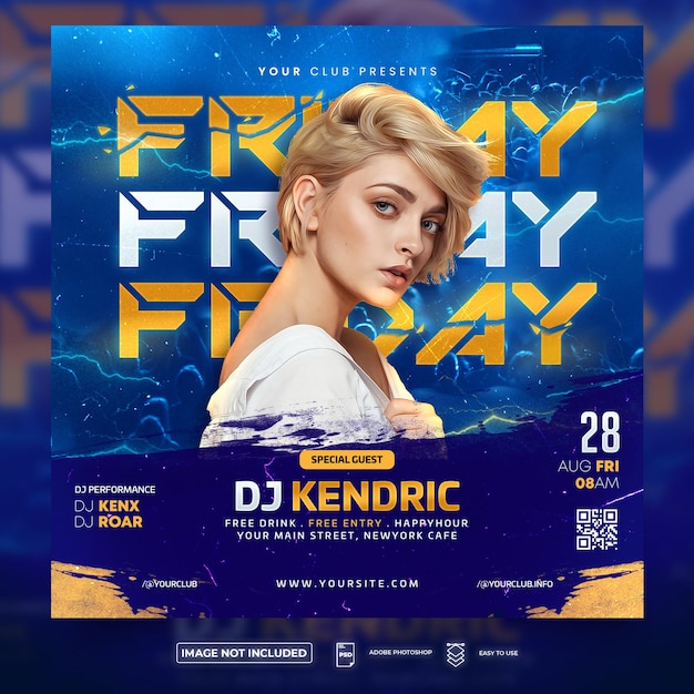 Friday night party night club flyer square flyer template