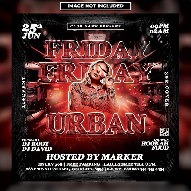 Friday urban night party event flyer template