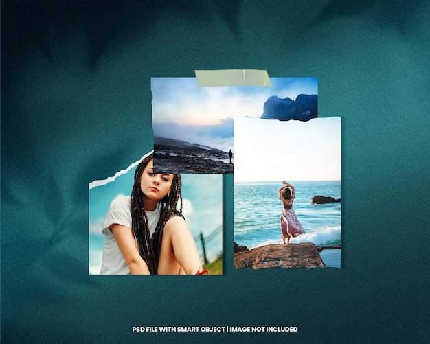 Full frame polaroid mockup with ripped effect premium psd