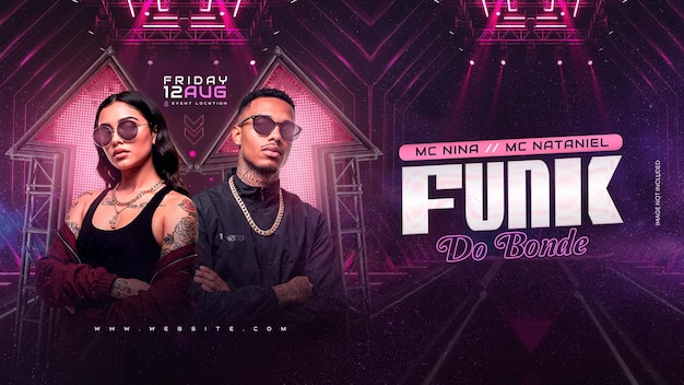 Funk party dj event banner neon club music horizontal template