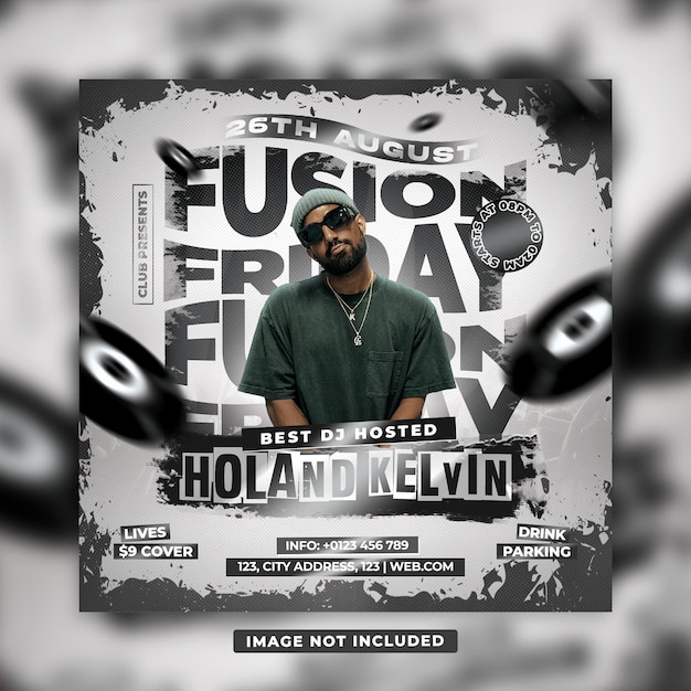 Fusion friday dj event flyer template