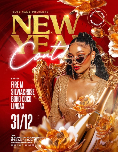 Glamorous new years eve coundown party flyer poster template design