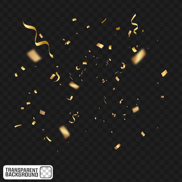 Golden confetti explosion on transparent background realistic celebration overlay