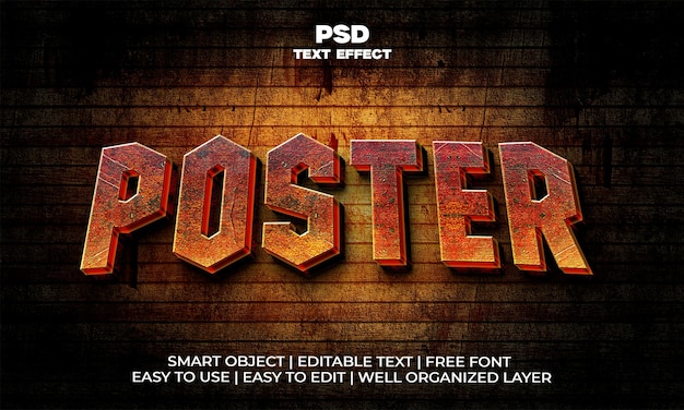 Grunge metallic 3d text effect template