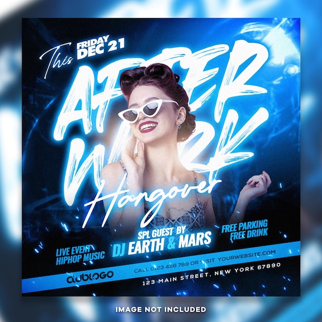 Hangover dj party social media post psd template