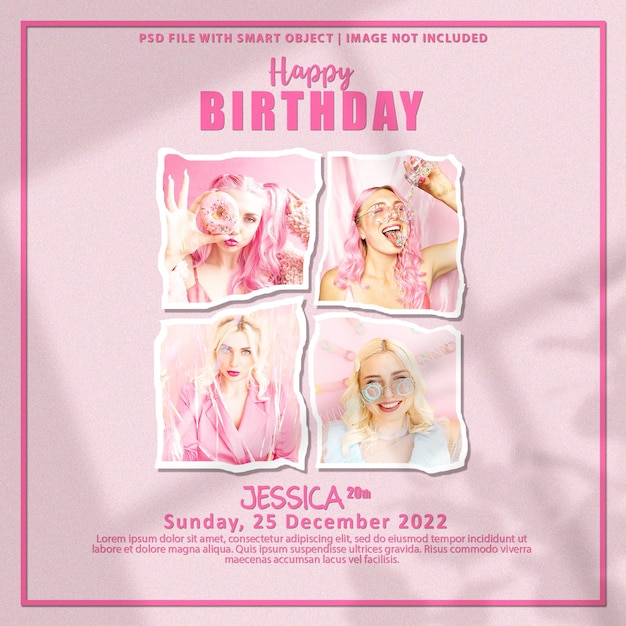 Happy birthday photo frame set mockup premium psd