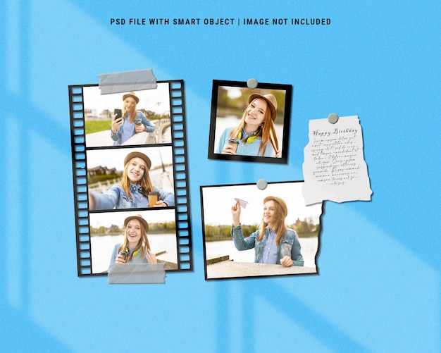 Happy birthday photo frame set moodboard mockup premium psd premium psd