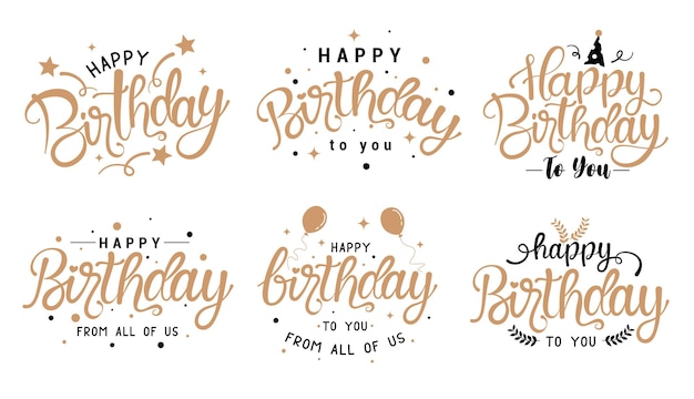 Happy birthday typography clipart set birth day font text and calligraphy clip art collection