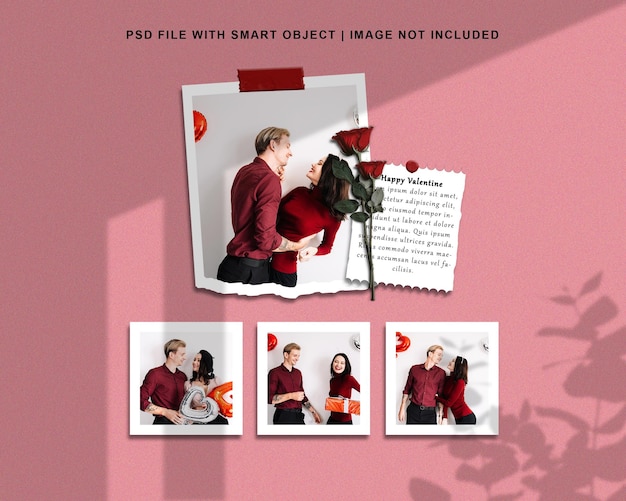 Happy valentine photo frame set mockup premium psd
