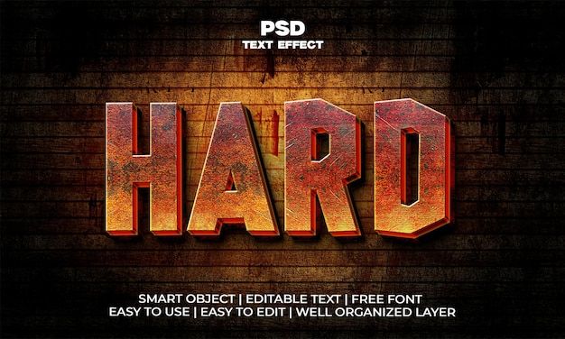 Hard rusty metallic 3d text effect psd template
