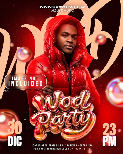House music party flyer template with man in red jacket psd template