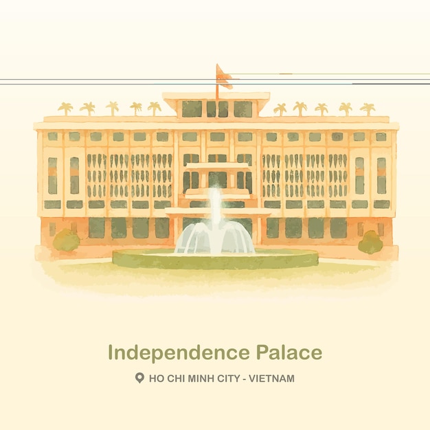 Independence palace saigon watercolor illustration in ho chi minh city vietnam