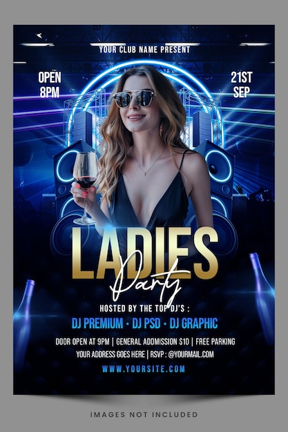 Ladies music night party psd flyer template