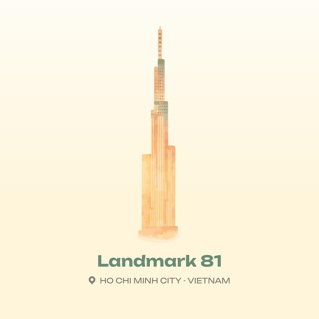 Landmark 81 saigon vietnam watercolor illustration modern city landmark