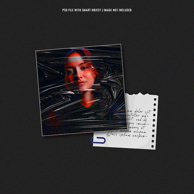 Light leak photo frame polaroid mockup with plastic wrap effect premium psd