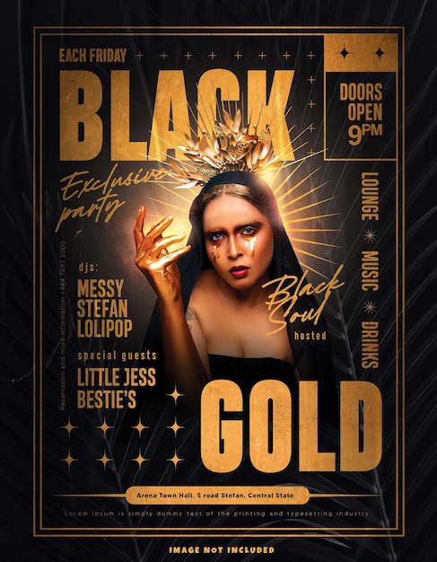 Luxury black gold nightclub event poster
