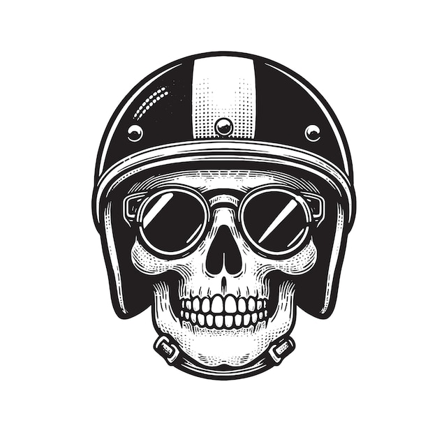 Monochrome illustration of skull logo vector on white background