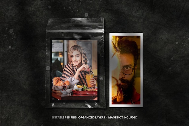 Moodboard photo frame mockup with plastic texture