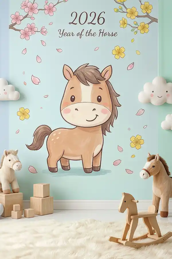 Phông nền ghép ảnh baby năm ngựa