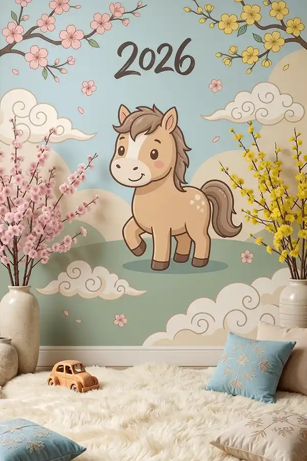 Phông nền ghép ảnh baby năm ngựa