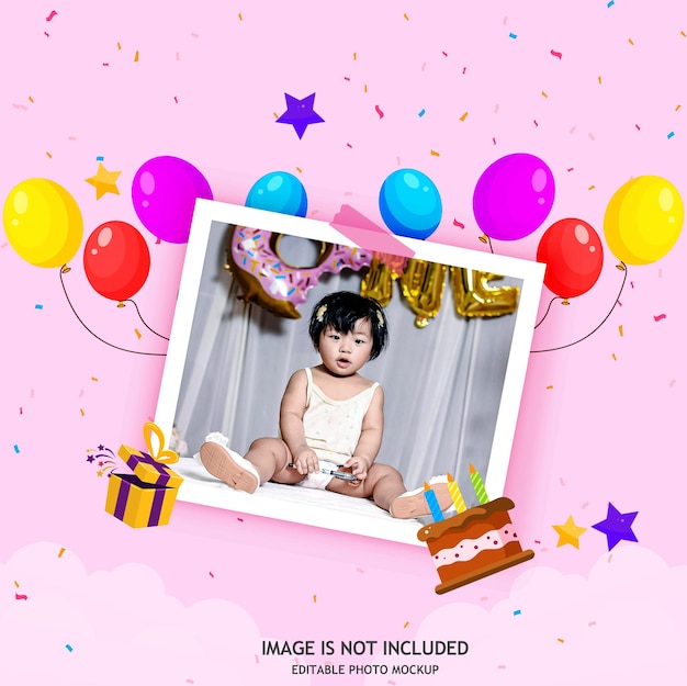 Natural birthday celebration photo frame mockup photography memory horizontal photo album