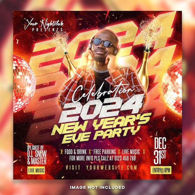 New year 2024 eve party instagram post psd
