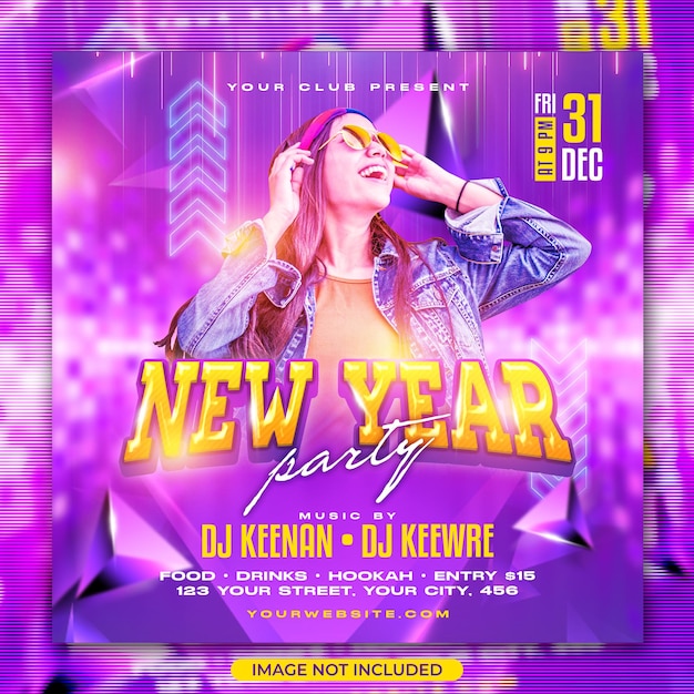 New year party purple social media post instagram and flyer temp