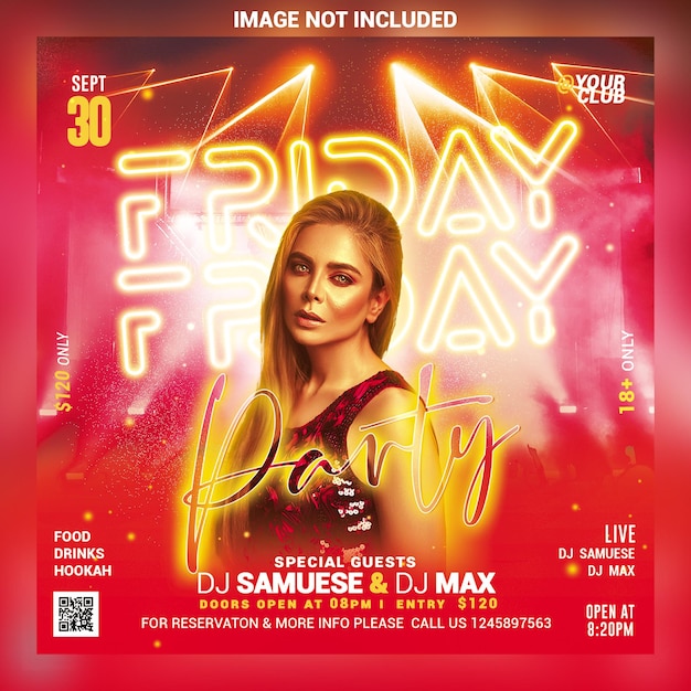 Night club party flyer social media post and web banner template