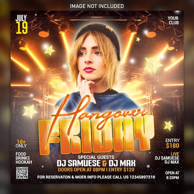 Night club party flyer social media post and web banner template psd