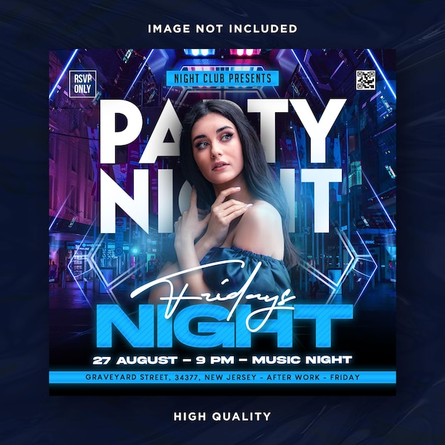Night club party flyer template and social media design