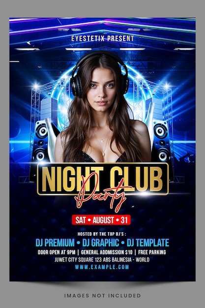 Night club party flyer template with dj