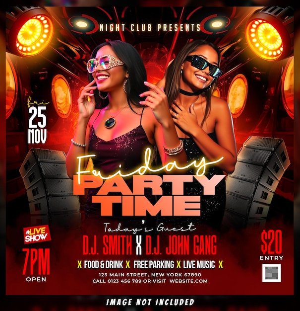 Night club party flyer template with djs and live music