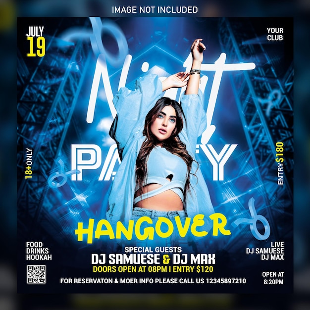 Night club party hangover event flyer psd