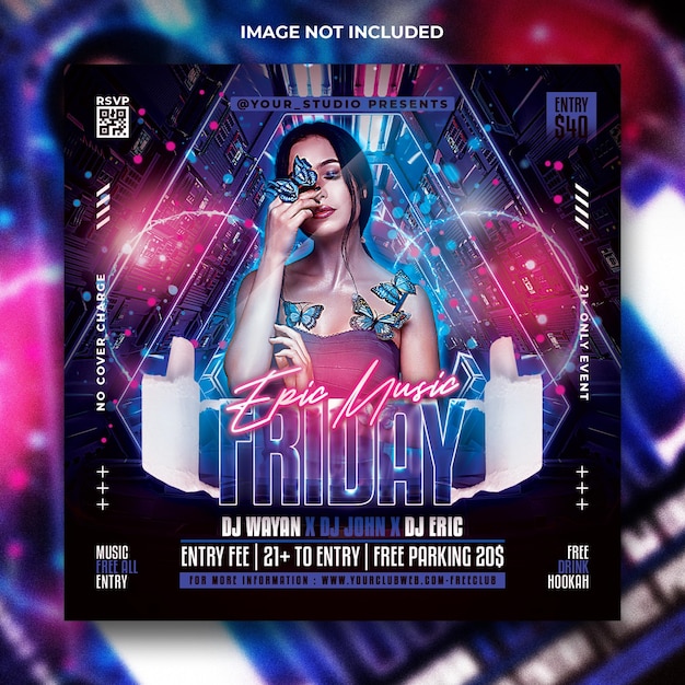 Night dj party flyer social media post and web banner template