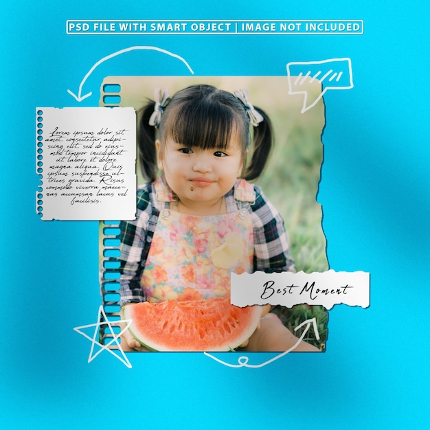 Photo frame set mockup with hand drawn ornament