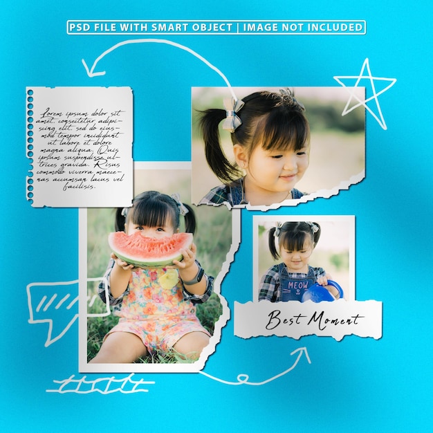 Photo frame set mockup with hand drawn ornament