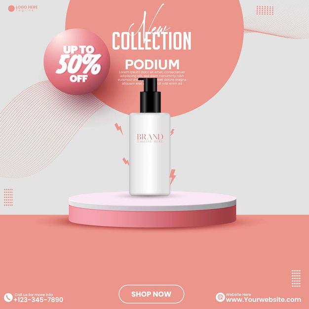 Pink color abstract empty 3d realistic social media product sale empty podium design template