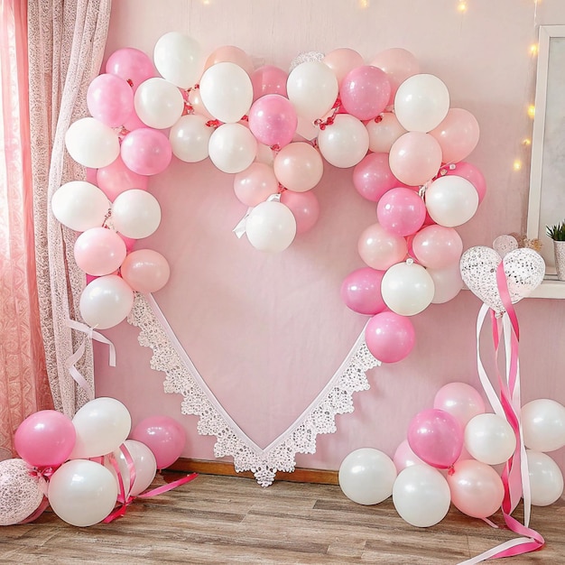Pink heart balloon arch