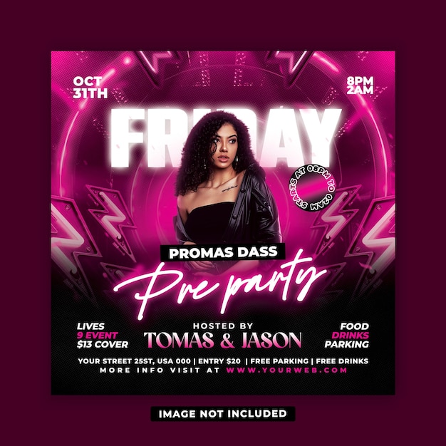 Pink neon pre-party event flyer template