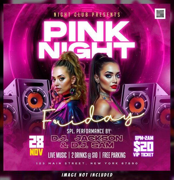 Pink night club event flyer template