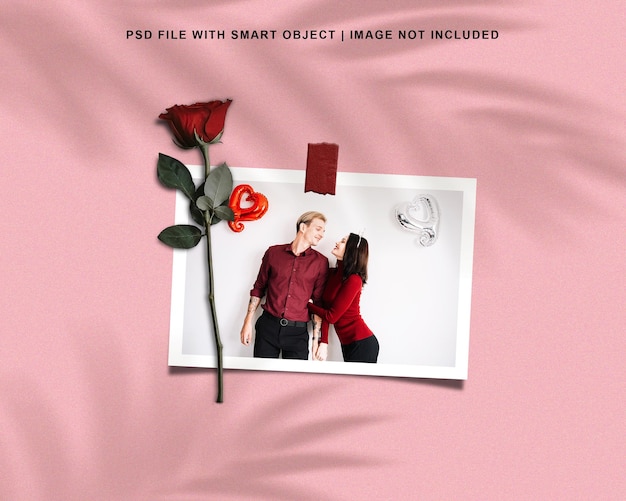 Polaroid paper valentine day with 3d mockup  premium psd