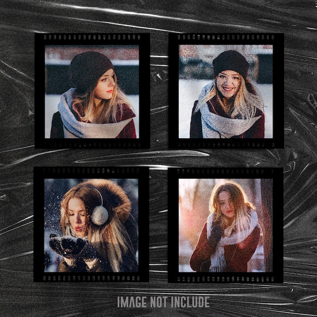 Polaroid square photo frame set mockup with plastic wrap effect