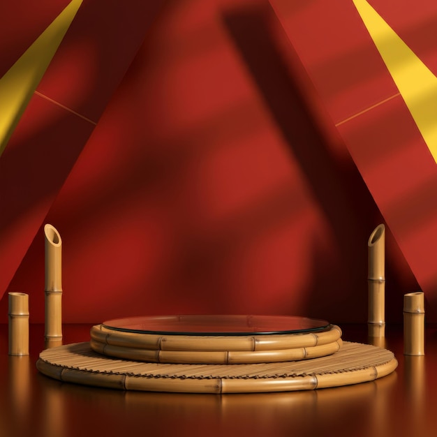 Polished bamboo podium with glass top modern design with vietnamese flag colors